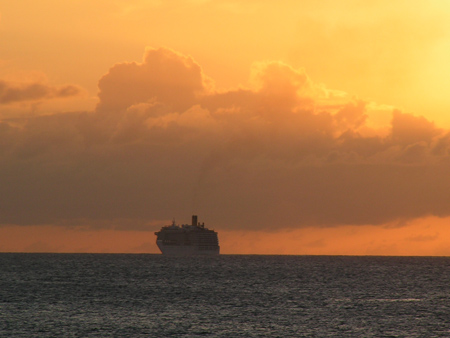 From Villa, Watch Cruise Ships set sail at Sunset